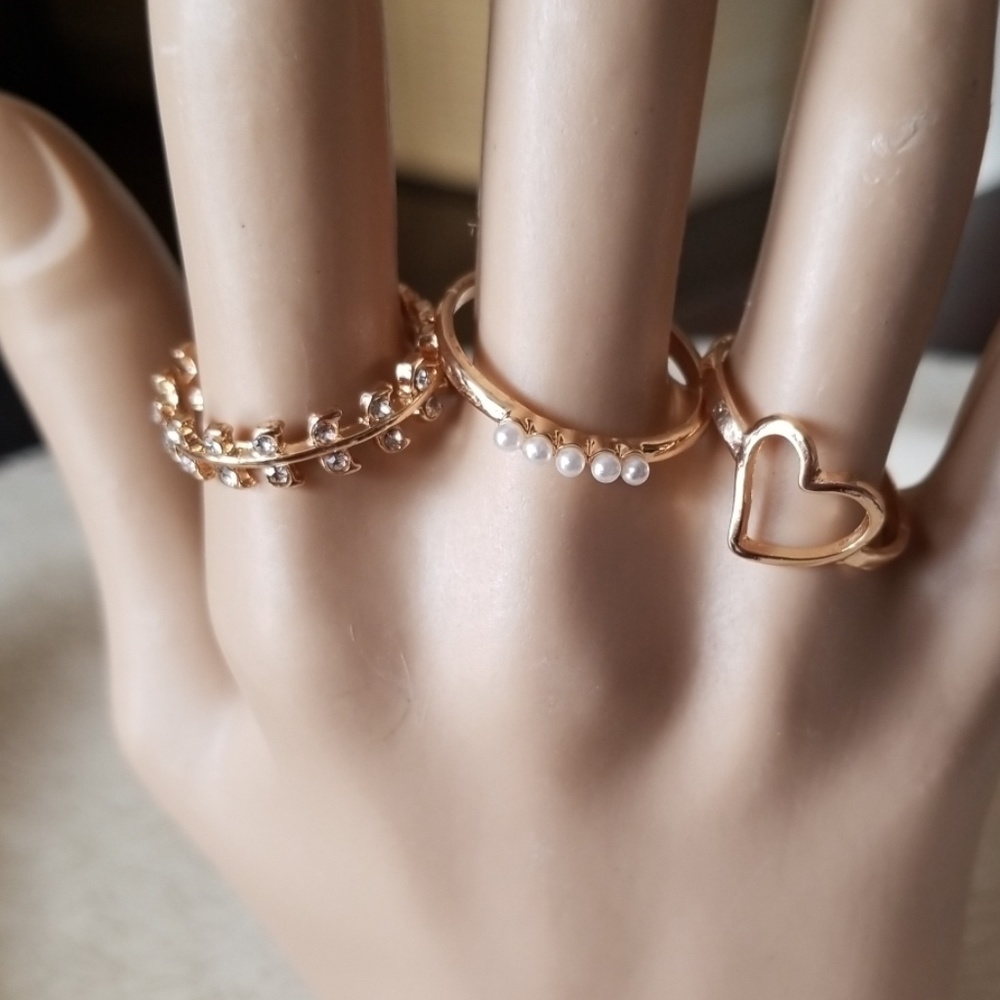 Set of 3 Bohemian Rings Heart  size 9 charming Charlie Hypo Allergenic *